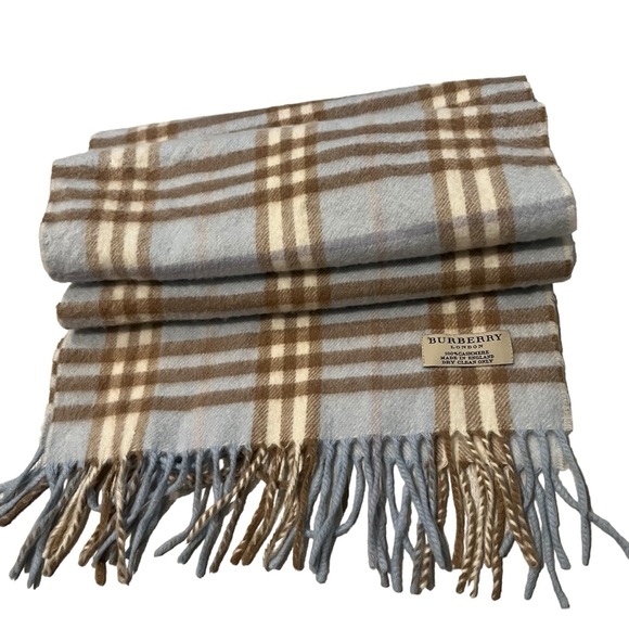 Burberry London Baby Blue Nova Check 100% Cashmere Scarf - Picture 10 of 13